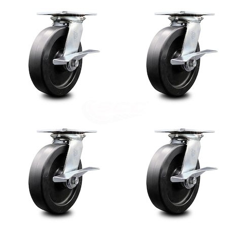 Service Caster 8 Inch Heavy Duty Polyolefin Caster Set with Ball Bearings and Brakes SCC SCC-35S820-POB-SLB-4